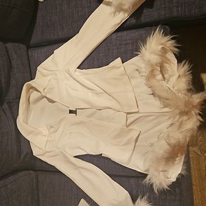 SHEIN Fuzzy Trim Crop Top & Bodycon Skirt